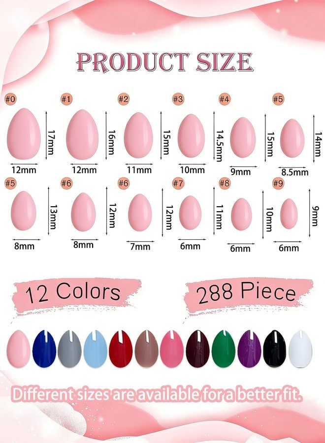 Wsimily 288 Piece Kids Short Press on Nails, Wsimily 12 Colors Little Girls Almond False Nails Acrylic Full Cover Fake Nails with Nail Adhesive Tabs, Children Women Girls Artificial Fingernails Decor - Image 2